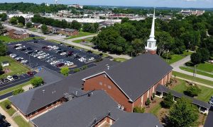 a busy church parking lot